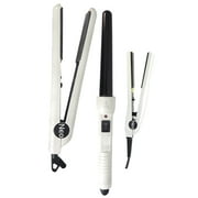 The Neo Choice 3 pcs Trio Complete Full Set W/ 1.25 Inch Hair Straightener, 18-25mm Curling Iron and Mini Flat Iron (White Pearl)