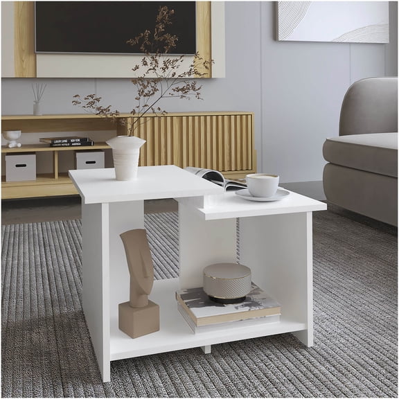 Modern White Coffee Table Engineered Wood Compact Living Room End Table