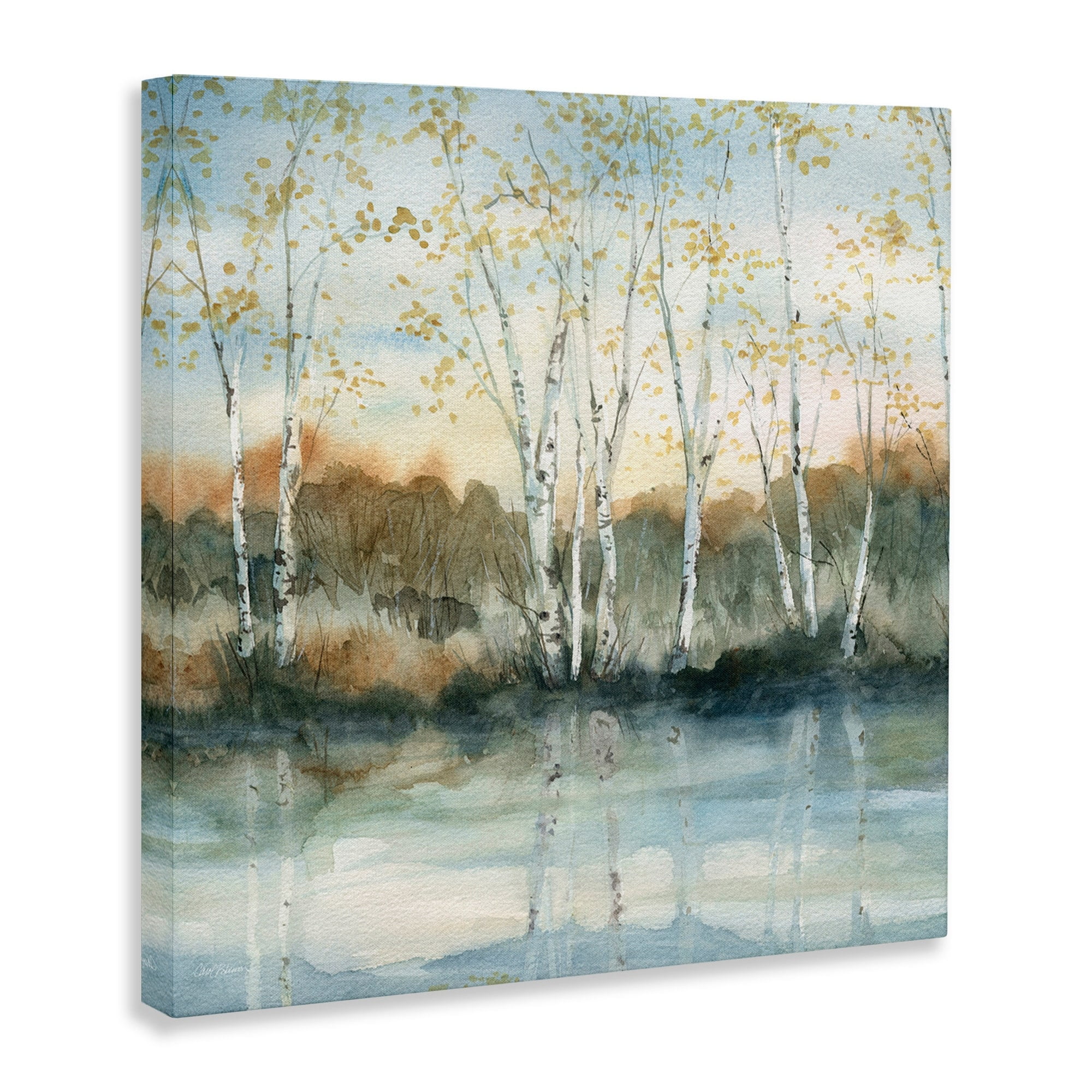 Stupell Industries Birch Tree Reflections Quaint Lake Clearing Landscape Painting Gallery Wrapped Canvas Print Wall Art, Design by Carol Robinson