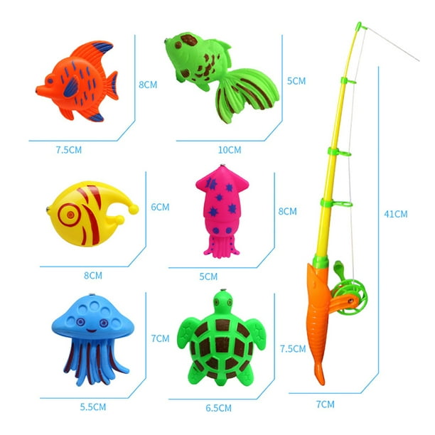 Nobrand 16pcs Kids Fishing Game Set Cartoon Magnetic Fishing Toy Pool Toy Water Toy Set Multicolor