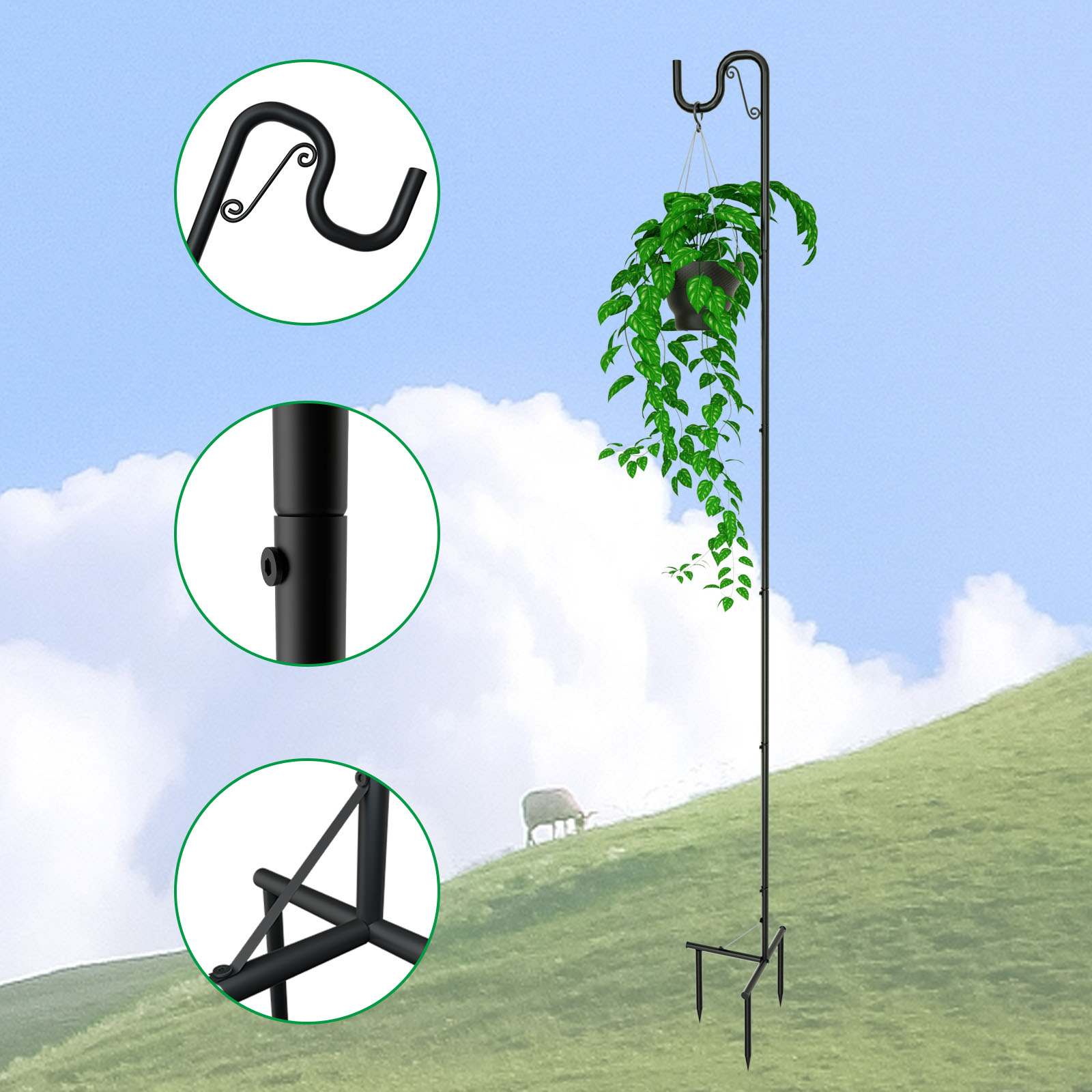 2-Pack 90-Inch Outdoor Shepherd’s Hooks Metal Hangers for Hanging Plants, Bird Feeders & Decor Flags