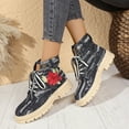 thumbnail image 4 of Rose Embroidery Denim Ankle Boots for Women Fashion Lug Sole Lace up Round Toe Short Booties, 4 of 7