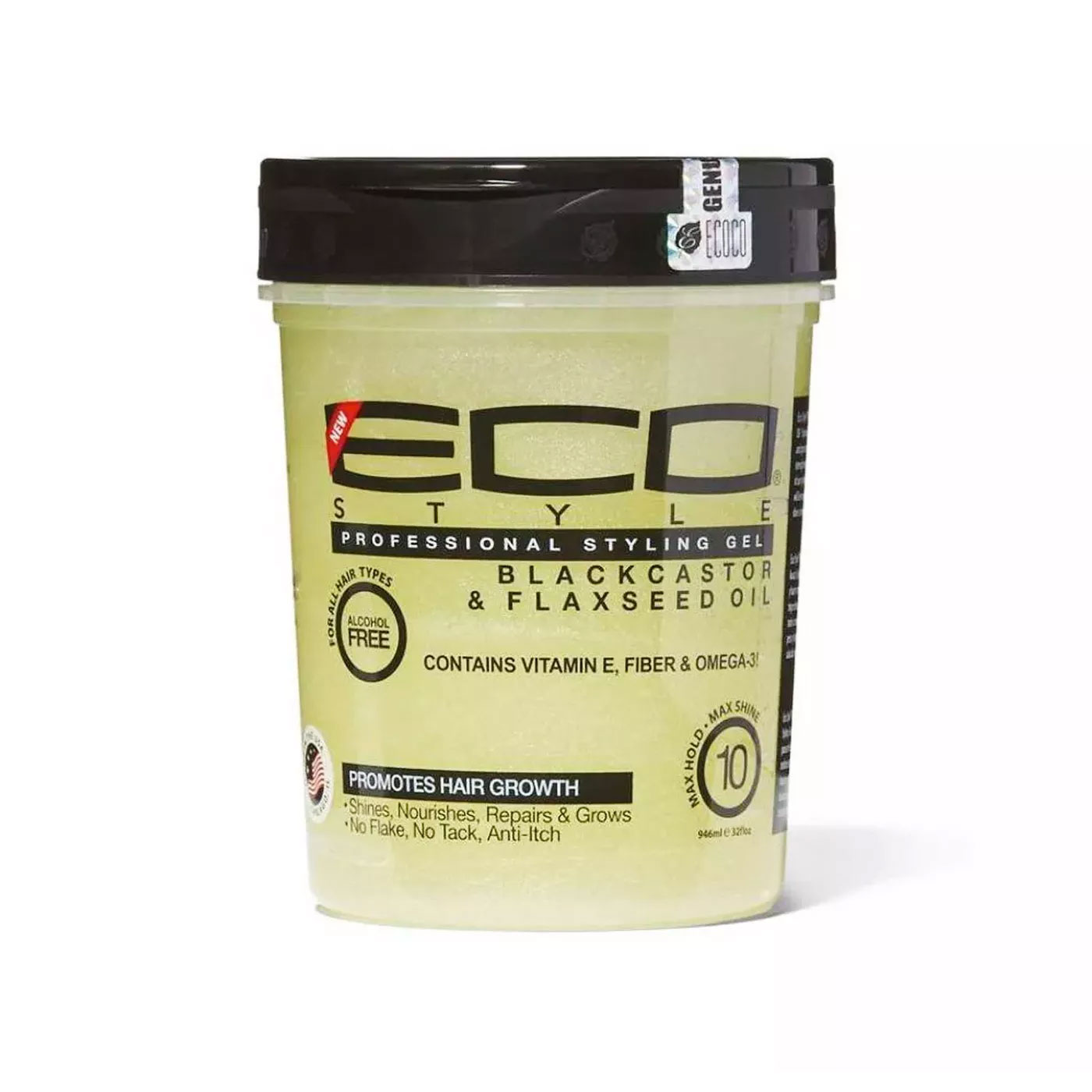 Eco Styling Gel Black Castor Flax Seed Oil Grey 32 oz