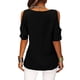 thumbnail image 2 of Camiseta de manga corta de color puro para mujer Blusa de manga corta de color liso transpirable holgada con hombros descubiertos, 2 of 6