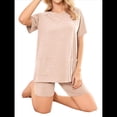 thumbnail image 3 of Conjuntos de 2 Piezas para Mujer, Chándal de Verano de Corta, Ropa de Estar por Casa, Pantalones Cortos con Cuello Redondo. Caqui M, 3 of 7