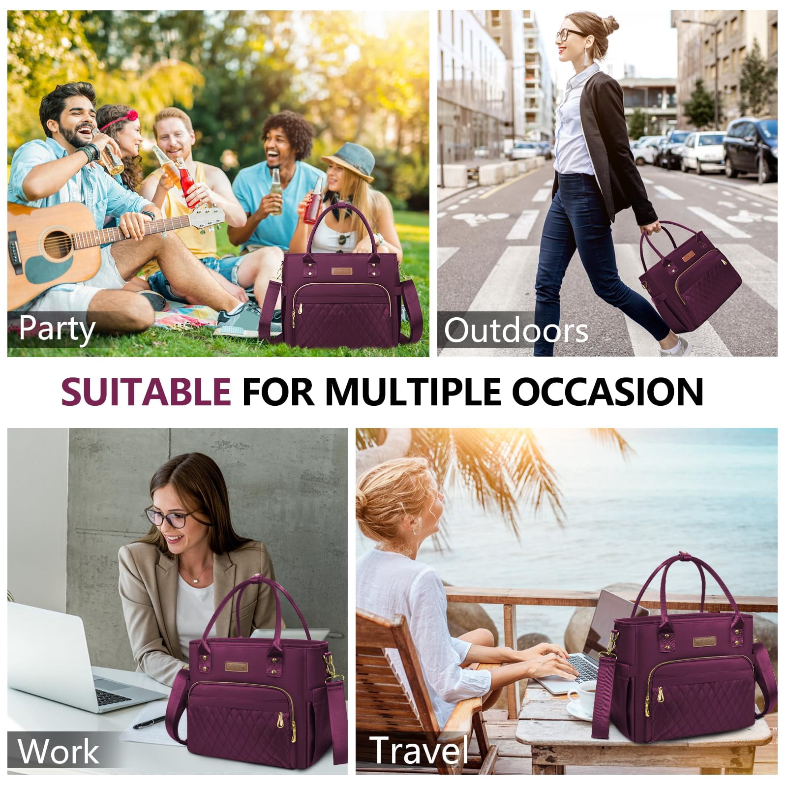 Lunch Bag Box Women - Leakproof Insulated Cooler For Large Tote Bags Adults  Purple