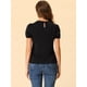 thumbnail image 4 of Blusa de verano Allegra K con cuello Peter Pan y mangas Abullonadas para Mujer Negro M, 4 of 5