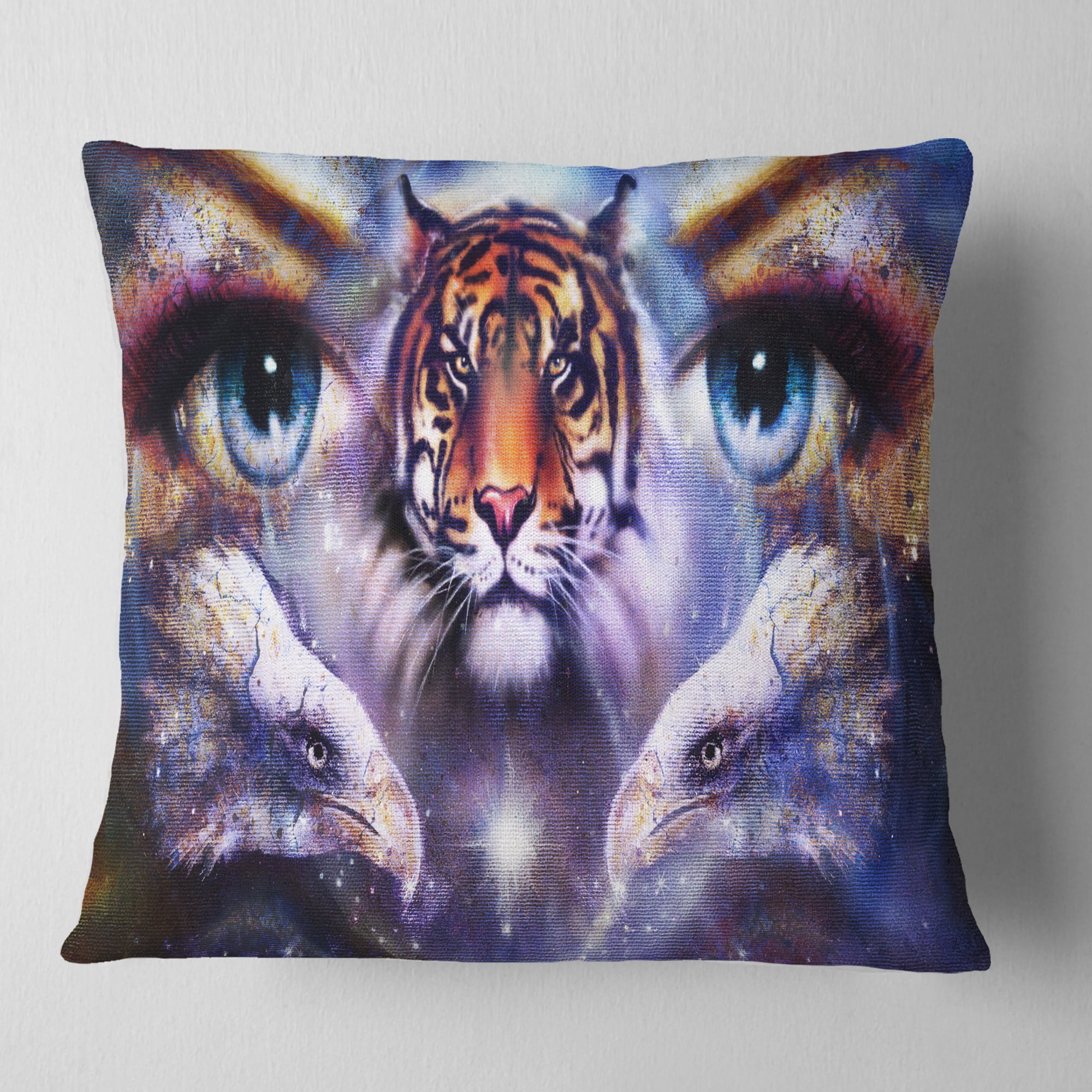 Designart Tiger with Woman Eyes - Animal Throw Pillow - 18x18