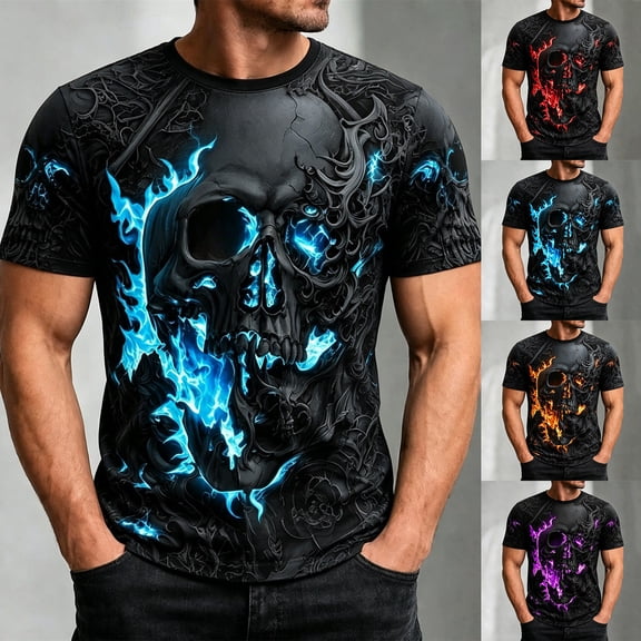 IWRICH Graphic T-Shirts for Men Novelty 3D Print Skeleton Tee Shirts Summer Short Sleeve Tee Top Yellow XL