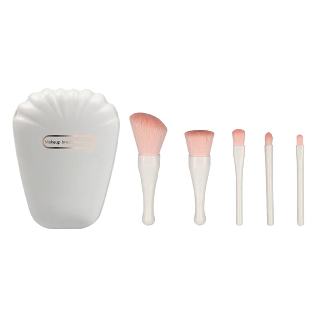Juego de 5 brochas de maquillaje, de ojos en polvo multifuncional con espejo de maquillaje, con caja de almacenamiento, brocha de maquillaje de Blanco Yinane Brochas de maquillaje portátiles