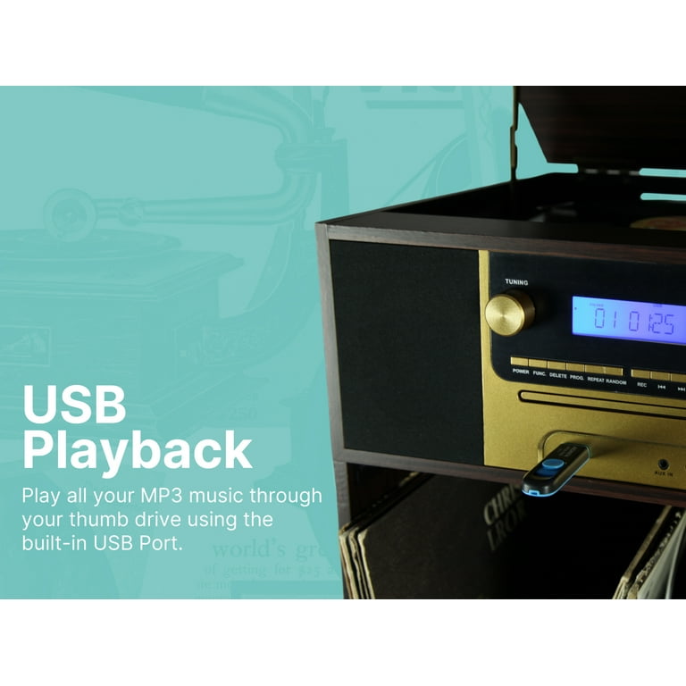 Victor Boyleston 7-in-1 Music Center with 3-Speed Turntable, CD