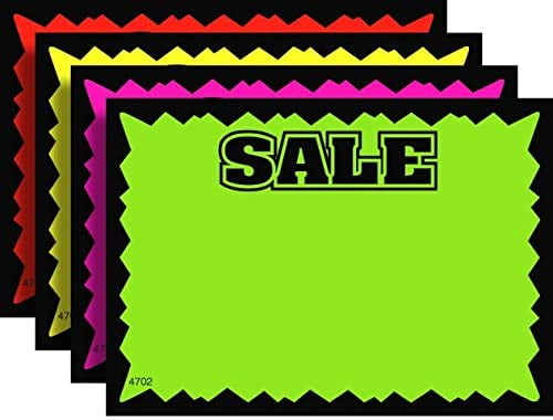 100-3.5" x 5.5" Ultra Glo Fluorescent Card Store Retail Signs 25 ea /color 
