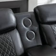 thumbnail image 4 of Power Reclining Sofa Set 3+2 with Bluetooth Speakers, LED Base Lighting & Storage Console in Black Faux Leather for Home Theater & Gaming, 4 of 6