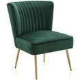 thumbnail image 6 of BELLEZE Modern Velvet Accent Chair With Metallic Legs And Channel Tufting, Elegant Vintage Style Armless Seating For Living Room, Bedroom, Office - Ethia (Green), 6 of 7
