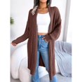 thumbnail image 3 of Women's Brown Open-Front Knit Cardigan, Solid Color Long Sleeve, Soft Warm Acrylic Fiber Sweater Coat, Size M, 3 of 8