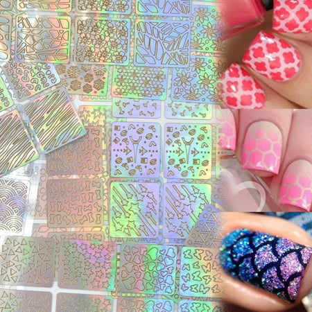 Lady Up 288 Pieces Nail Vinyls Stencils Stickers Set for Nail Art Design Cute Decals 24 Sheets with 96 Patterns
