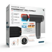 Sharper Image® Powerboost® Pro+ Compact Hot & Cold Percussion Massager with Dual-Temperature Hot + Cold Massage Node, 6 Speed Settings, 4 Unique Attachments, Portable Design with Carrying Case