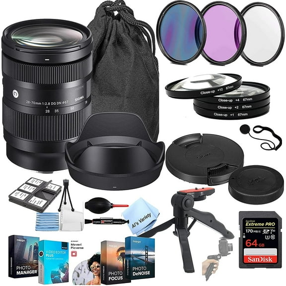 Sigma 28-70mm f/2.8 DG DN Contemporary Lens for Sony E W/Extreme Pro SD Card, Photo Edit Software, More 27pcs