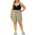 thumbnail image 2 of FAB CURVES Women's Plus Size Drawstring Elastic Waist Straight Leg Cargo Shorts, 2 of 6