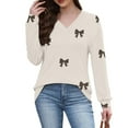 thumbnail image 5 of ZUKMRJPC Womens Long Sleeve V Neck Shirt Fall Fashion Cute Bow Tunic Tops Lightweight Casual Trendy Cotton Work Pullover Tops, 5 of 7