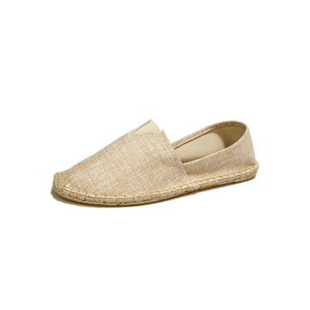 

Crocowalk Womens Espadrille Loafers Striped Loafer Non Slip Flats Lightweight Slip-On Espadrilles Unisex Comfortable Round Toe Canvas Shoe Light Brown 7