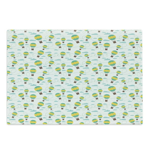 Balloon Cutting Board, Pattern with Cartoon Style Hot Air Balloons in Sky Swirling Dashed Lines and Clouds, Decorative Tempered Glass Cutting and Serving Board, Large Size, Multicolor, by Ambesonne