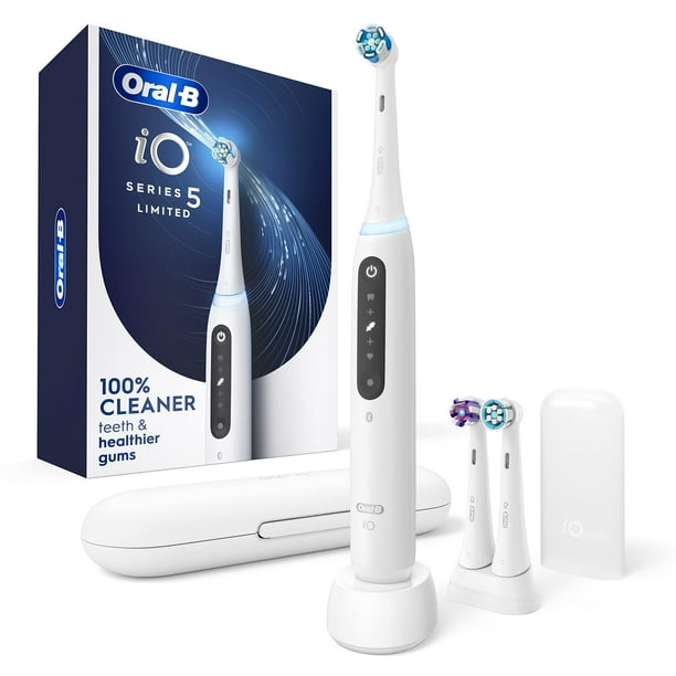 Oral-B iO Deep Clean + Whiten Cepillo de dientes eléctrico recargable con sensor de presión visible, temporizador de 2 minutos, 5 ajustes de limpieza, 1 iO5 Limited, 3 cabezales de cepillo de dientes,