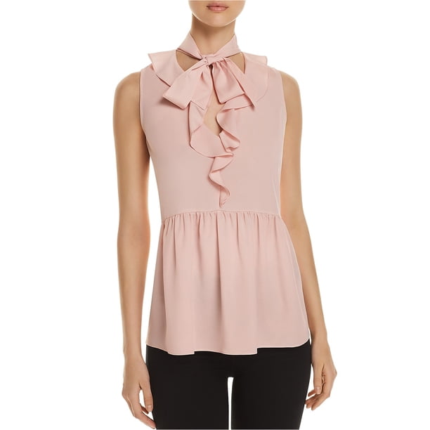 Le Gali Blusa peplum con cuello anudado y volantes para mujer, rosa, grande