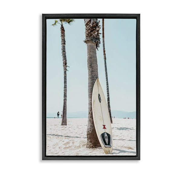 Stupell Industries California Summer Surfboard Nautical & Beach Photography Black Floater Framed Canvas Art Print Wall Art, 17 x 25