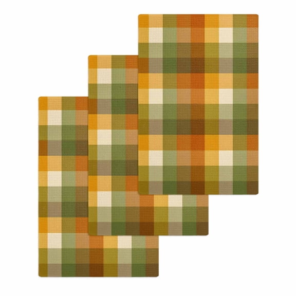 Orange Yellow Green Fall Kitchen Dish Towels for Drying Dishes Set of 3, Autumn Gingham Buffalo Plaid Waffle Weave Microfiber Hand Tea Bathroom Towels Quick Dry & Absorbent Towel 15.7x23.6