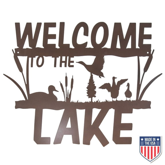Rustic Metal Welcome to the Lake Sign – Weatherproof Cabin Wall Art for Outdoors Decor