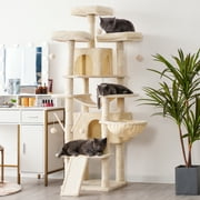 Hey-brother Cat Tree, Cat Tower with 3 Platforms, 3 Condos, Large Scratch Board, Hammock, Scratching Posts, Toy, 71 inch, Beige MPJ034M