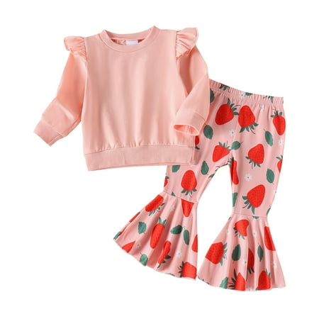

WUXIAN Toddler Girls Long Sleeve Tops Shirt Floral Printed Bell Bottoms Pants Outfits Baby Trousers Children Comfortable Dailywear