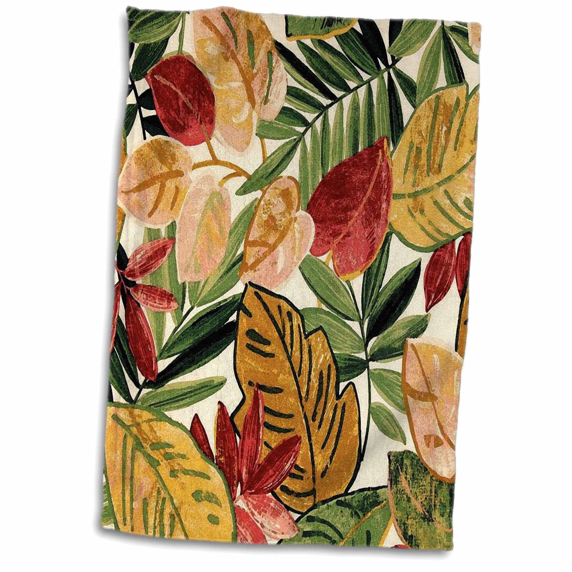 3dRose Tropical Golds Reds n Green Abstract Floral - Towel, 15 by 22-inch