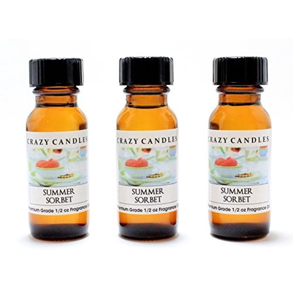 Crazy Candles Summer Sorbet Fragrance Oils, 3 Bottles, 1/2 Fl Oz Each, Tangerine, Orange, Peach, Watermelon & Strawberry, 3 Count, 3 Pack