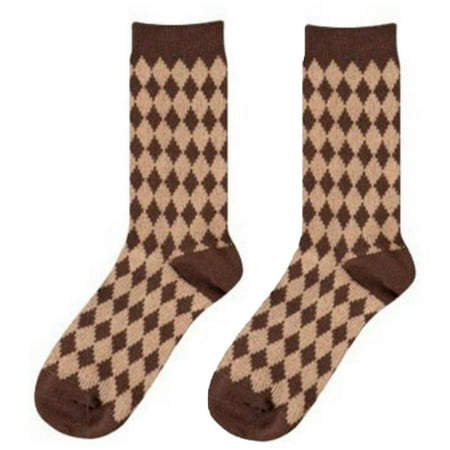 

Women Thicken Warm Crew Socks College Style Geometry Argyle Plaid Stripe Hosiery