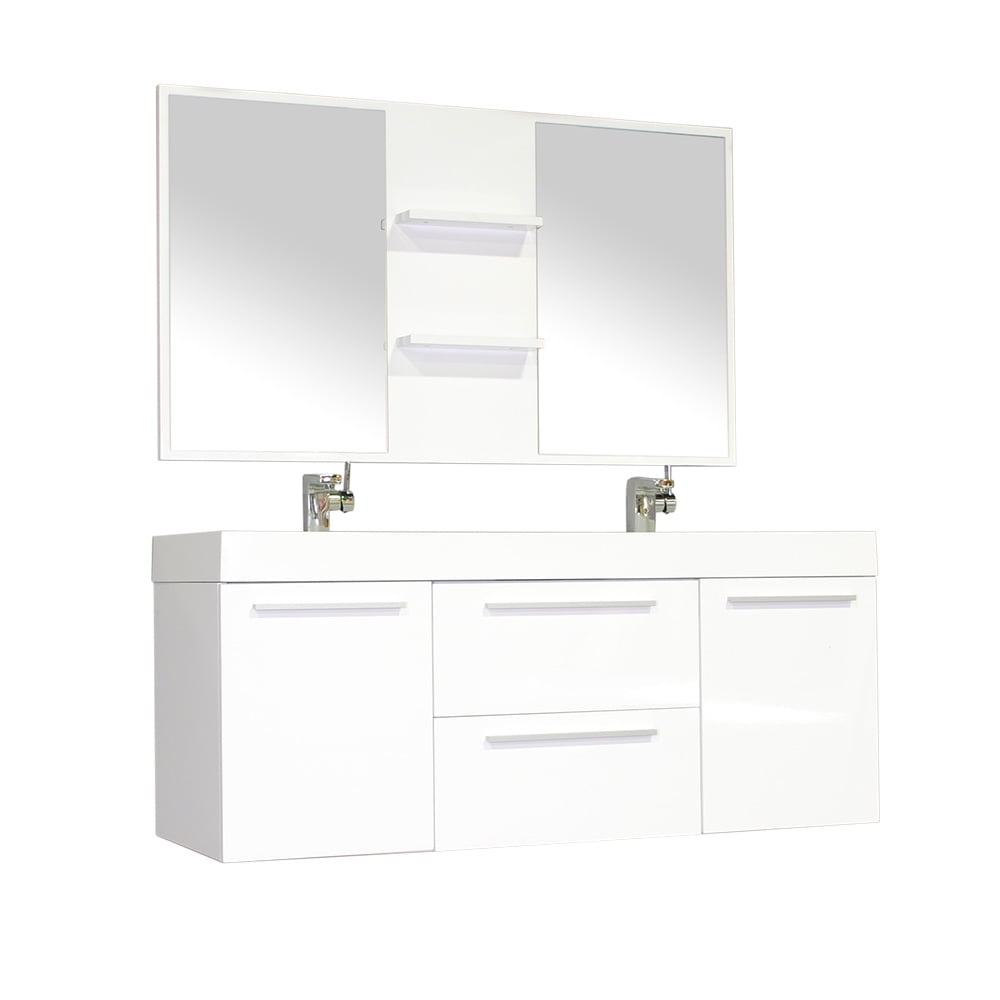 Ripley 54 Double Wall Mount Modern Bathroom Vanity Set In White With Mirror Walmartcom Walmartcom