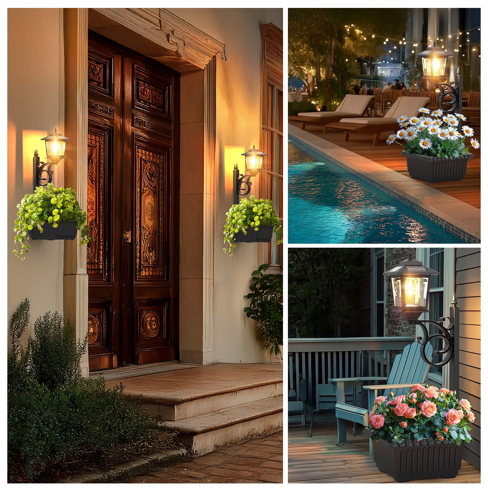 2 in 1 Solar Lamp Post Light with Planter, Waterproof Solar Planter Lights - Wall Mount or Freestanding, Decorative Outdoor Planters for Garden Patio, Front Porch