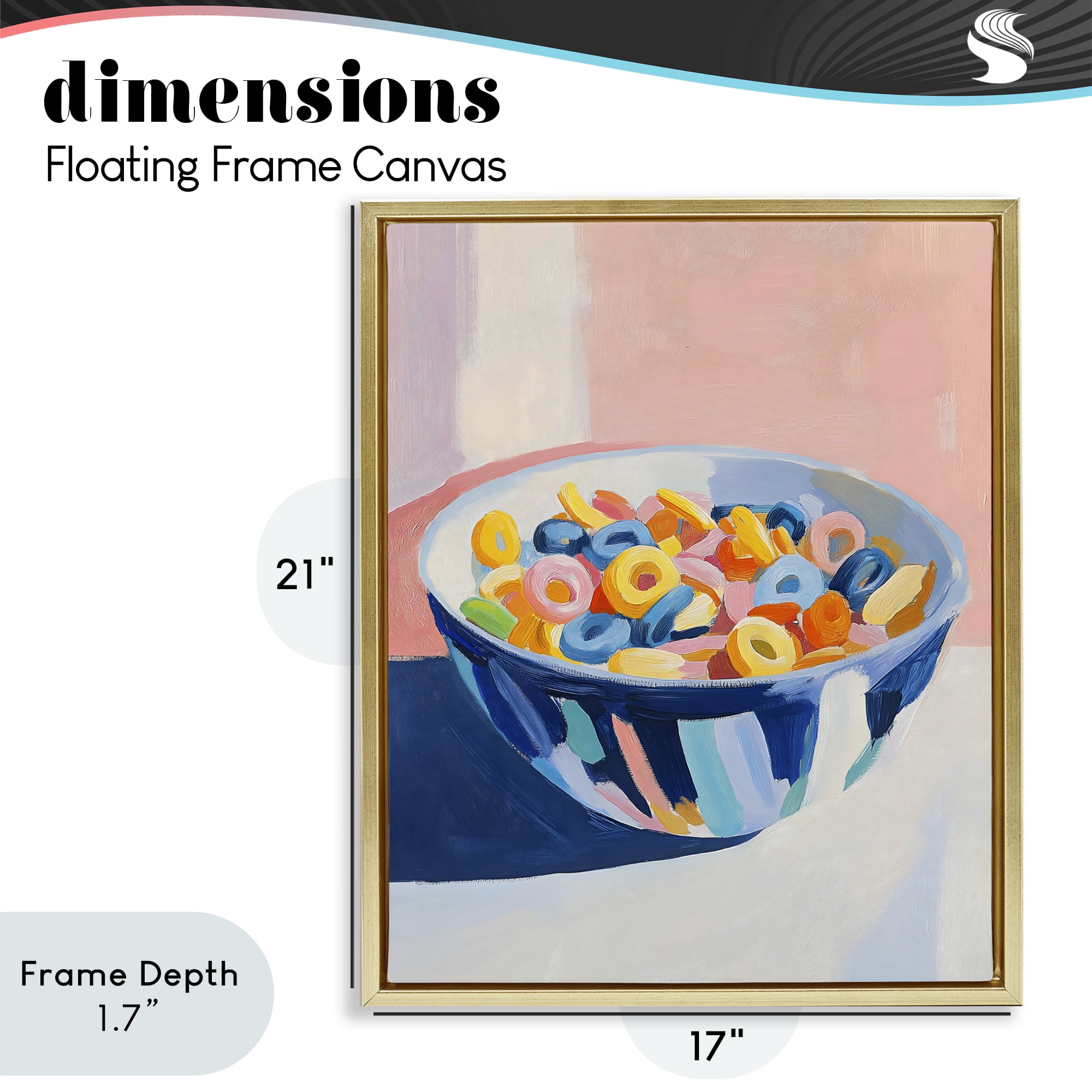 Stupell Industries Colorful Cereal Bowl Gold Framed Floater Canvas Wall Art, design by The Prints Vibe