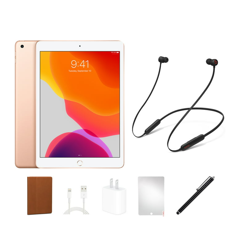 Apple iPad 7 (2019) 128GB, Gold, Wi-Fi, Beats Flex, Case, Tempered Glass, Stylus Pen, Charging Accessories - Walmart.com
