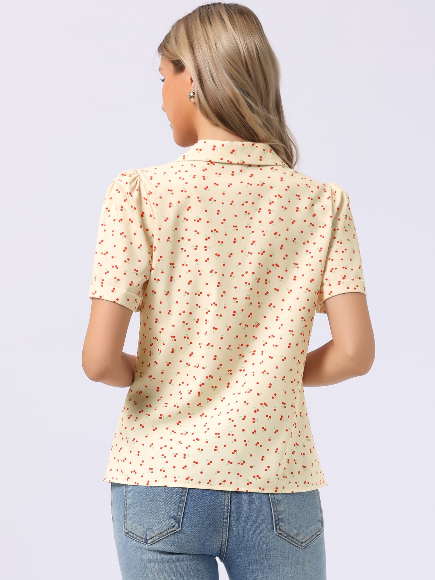 DARING DIVA Women's Floral Short Sleeve V Neck Blouses XS Apricot
