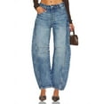 thumbnail image 2 of Middle Waist Women Loose Casual Pants Denim Jeans Harem Trousers, 2 of 4