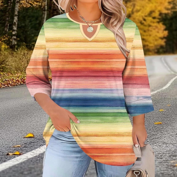 Jsaierl 3/4 Length Sleeve Plus Size Womens Tops Summer Crew Neck Shirts Cute Graphic Petite Hollow Out Blouses Flowy Holiday T-shirts Top L-5XL