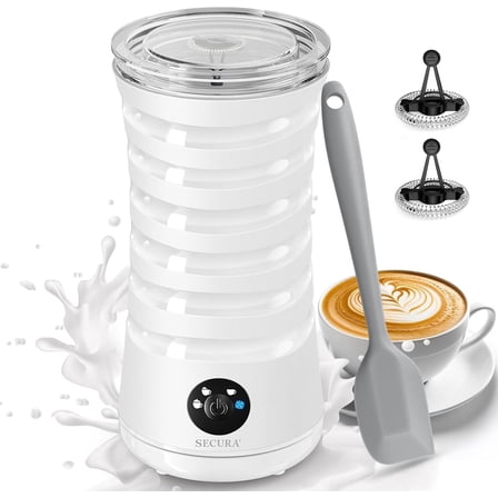 Electric Milk Frother, Automatic Milk Steamer, 4-IN-1 Hot & Cold Foam Maker-8.4oz/240ml Milk Warmer for Latte, Cappuccinos, Macchiato with Silicone Spatula, Silent Operation & Shut-off