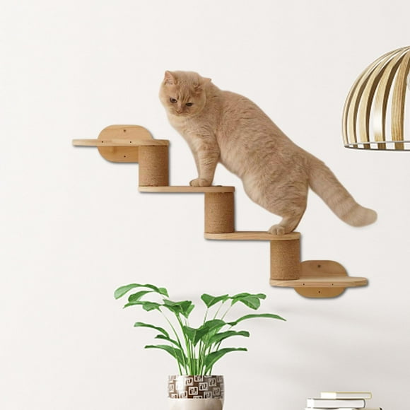BELOVING Cat Wall Shelves 4 Steps Wooden Cat Wall Steps for Scratching Climbing Playing