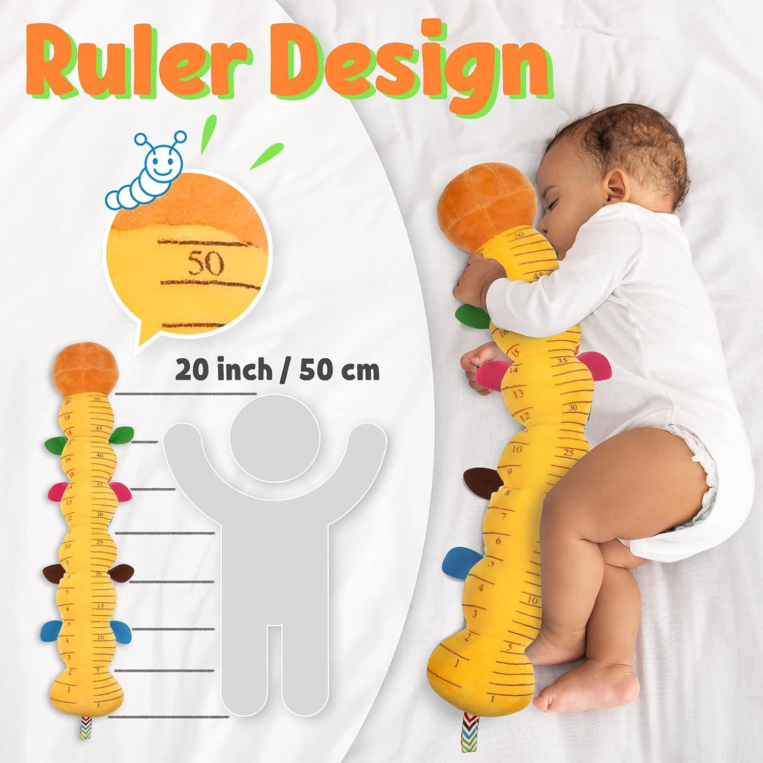 BTEPSGA Baby Toys Musical Caterpillar,Infant Toys Stuffed Animal Toys with Ruler Design and Ring Bell,Baby Teething Toys for Tummy Time Newborn Boys Girls 0 3 6 12 Months