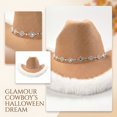 thumbnail image 3 of Furry Fluffy Trim Halloween Western Cowboy Hat with Decorative Band, Wide Brim Fashion Headwear, Stylish Accessory for Halloween Parties, Concert, Festival Celebrations and Trendy Outfit Beige, 3 of 10