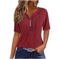 thumbnail image 2 of Alllist Short Sleeve Tshirts Shirts for Women Boho Henley Shirts V Neck Casual Tops for Women Red,Xl, 2 of 5