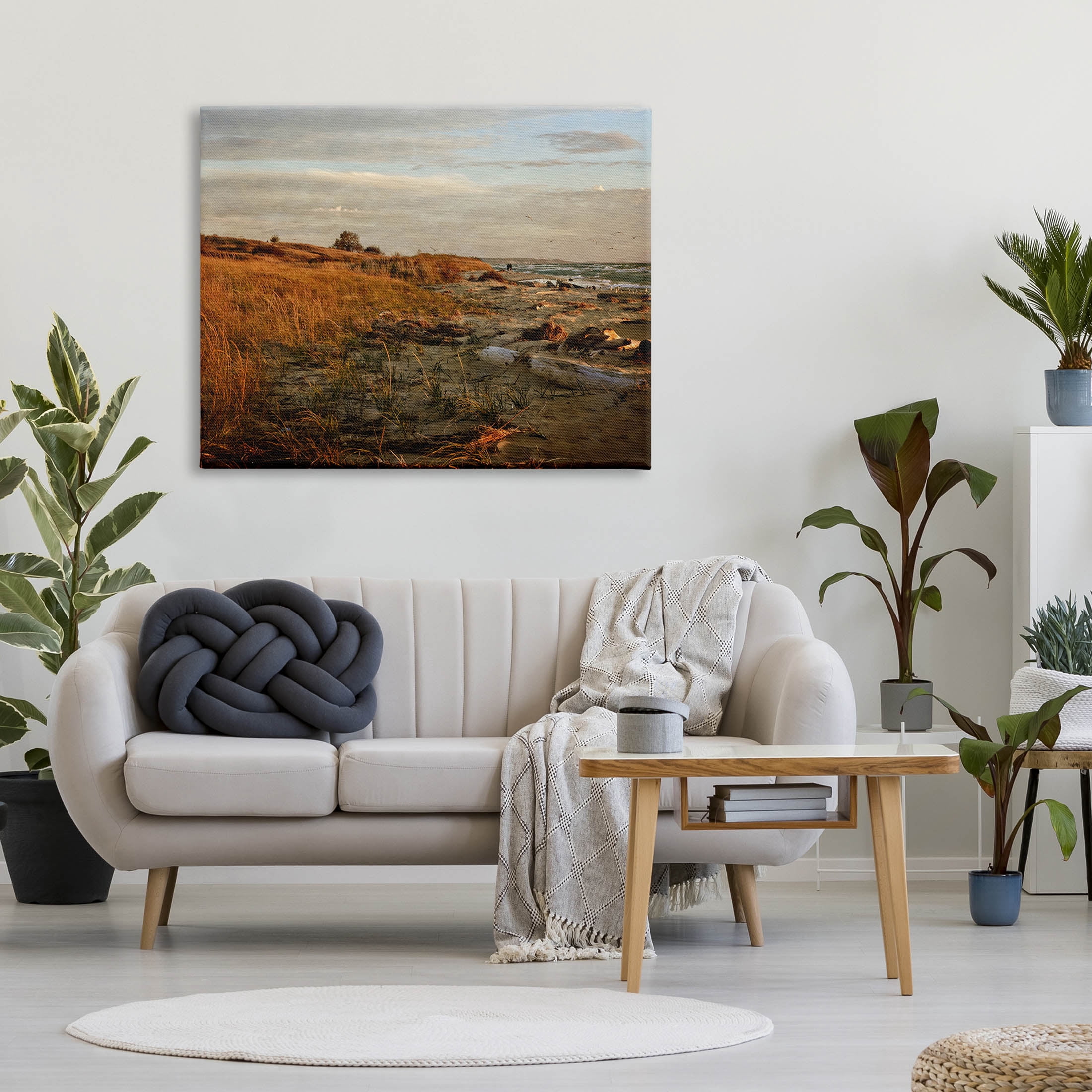 Seaside Reeds Coastal Scene Landscape Photograph Gallery Wrapped Canvas Print Wall Art