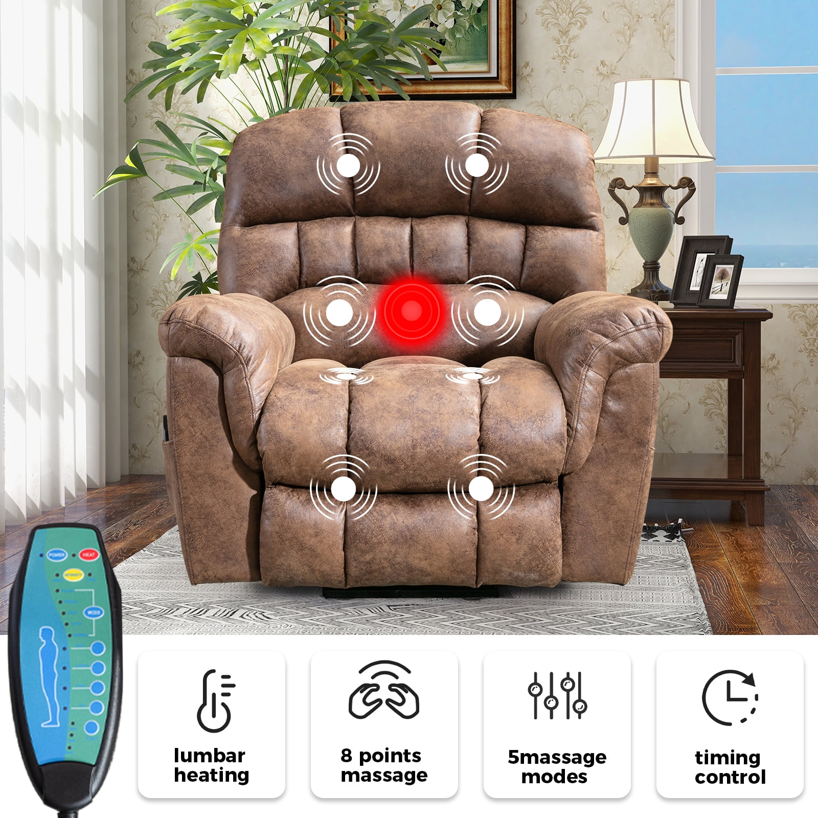 Bonzy Home Power Lift Chair Recliner for Elderly, Suede Fabric Heavy Duty Electric Lift Recliner with Massage,For tall men, Brown